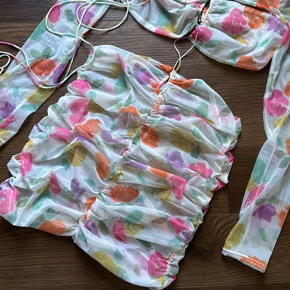For Love and Lemons Floral Mesh Mini Dress or Coverup M - Picture 8 of 12